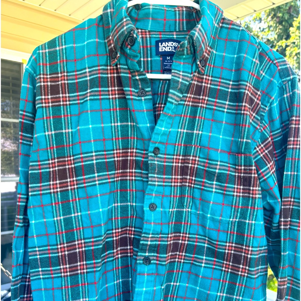 Lands’ End M blue brown flannel